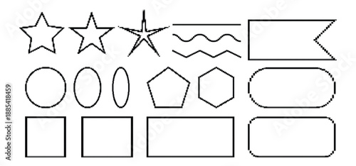 Set of pixel art frames. geometric shapes on pixel. shapes on pixel art. circle, square, triangle, rectangle. vector illustration