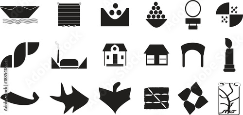 Abstract Black Vector Icon Set – Minimal Geometric Symbols, Modern UI Elements, Creative Design Collection