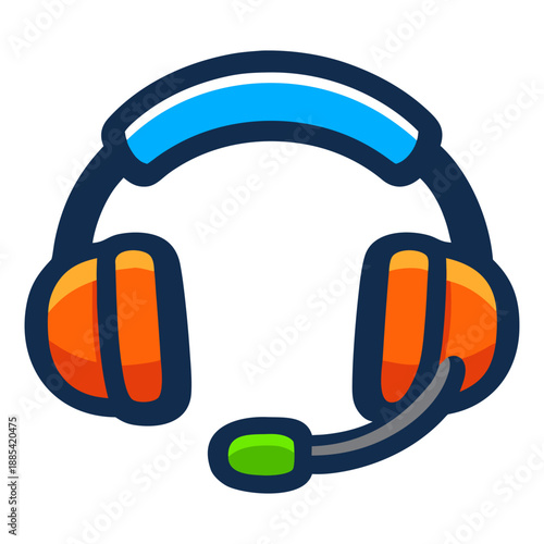 Blue and orange headphones with a microphone, perfect for tech blogs, musicrelated designs, or podcasting graphics. Ideal for digital content.