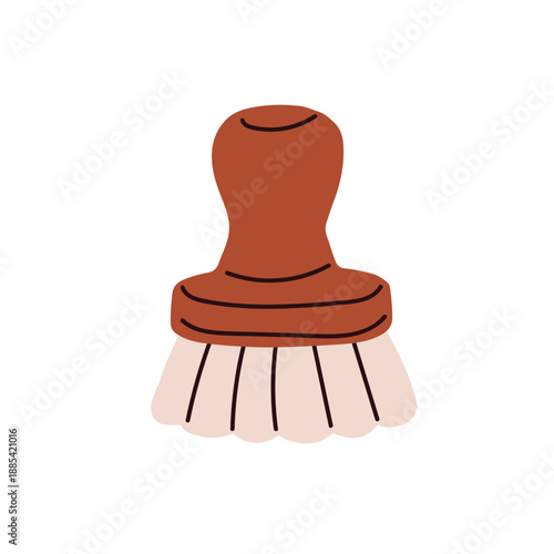 Brush, cleaning tool. Natural bristle with wooden handle, manual household accessory for dishwashing, scrubbing, washing. Eco kitchen item. Flat vector illustration isolated on white background
