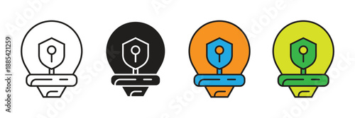 Lightbulb Security vector icon. Innovative cyber security concept featuring a lightbulb with a shield and keyhole icon, representing creative protection and secure ideas.