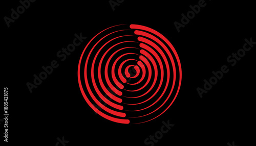 Abstract Red Circular Geometric Line Art Vector