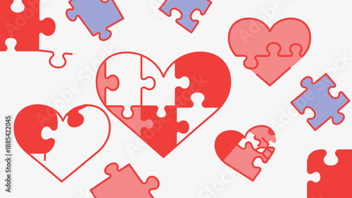 Puzzle hearts and pieces symbolize connection and unity