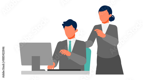 Office conversation with professional support led by female coworker, assisting tasks and coordinating workflow to improve productivity and workplace efficiency