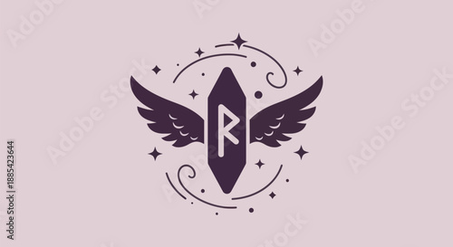 Abstract rune symbol with wings and stars