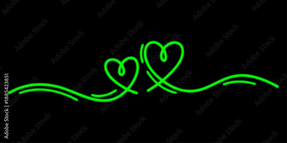 Obraz premium Vibrant Neon Green Heart Line Art with Abstract Flourishes on Dark Black Background Vector Illustration for Romantic Valentines Day Party Posters Nightlife Branding and Creative Relationship Graphics