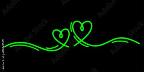 Vibrant Neon Green Heart Line Art with Abstract Flourishes on Dark Black Background Vector Illustration for Romantic Valentines Day Party Posters Nightlife Branding and Creative Relationship Graphics
