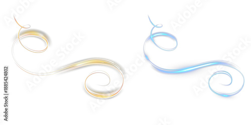 Abstract golden and blue glowing light swirl set on dark background.