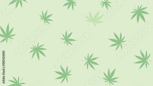 Soft seamless pattern featuring light green cannabis leaf silhouettes scattered across a pale pastel green background.