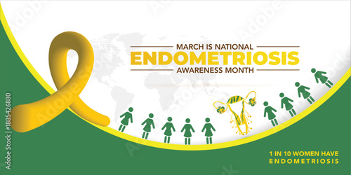 Endometriosis awareness month is observed every year in March, is a painful condition where endometrial tissue grows outside the uterus. Vector illustration	