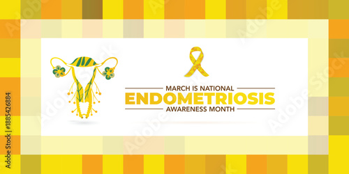 Endometriosis awareness month is observed every year in March, is a painful condition where endometrial tissue grows outside the uterus. Vector illustration	