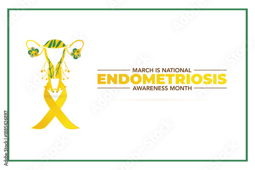 Endometriosis awareness month is observed every year in March, is a painful condition where endometrial tissue grows outside the uterus. Vector illustration	
