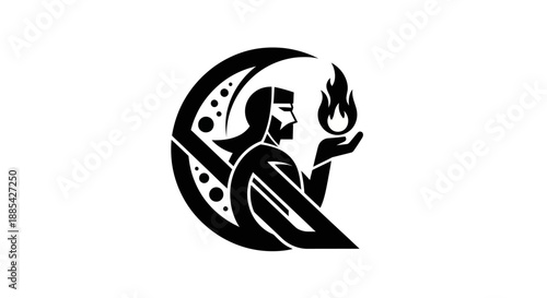 Abstract person holding fire symbolic graphic