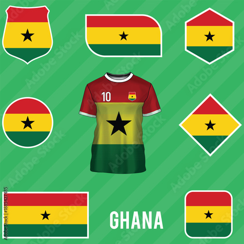 The flag of Ghana. Flag icon. Standard color. Standard size. A rectangular flag. Computer illustration. Digital illustration. Vector illustration.