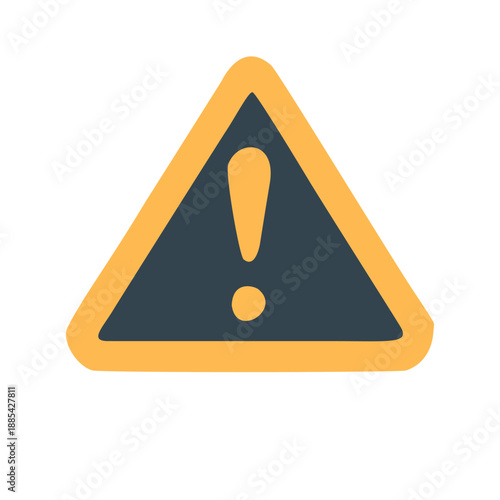 A simple hand drawn flat style illustration of an alert or warning sign, featuring an exclamation mark inside a yellow triangle. Suitable for UI design, website design, or presentation.