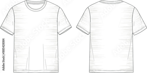 Men's White T-Shirt Technical Fashion Flat Sketch Vector Illustration Front and Back View Template for Apparel Design