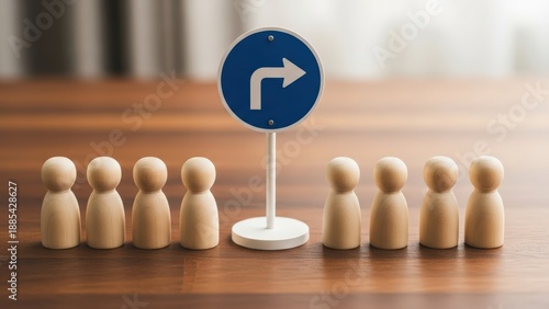 Group of wooden figures faces unforeseen disruption at a strategic decision point, compelling a shift in approach