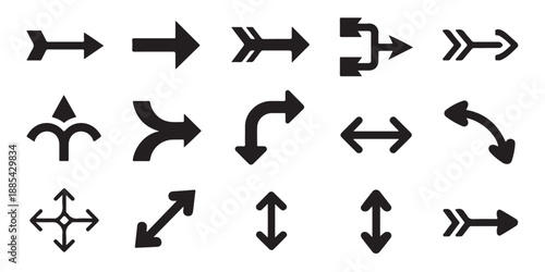 Diverse selection of black arrow icons showing different movements and pathways
