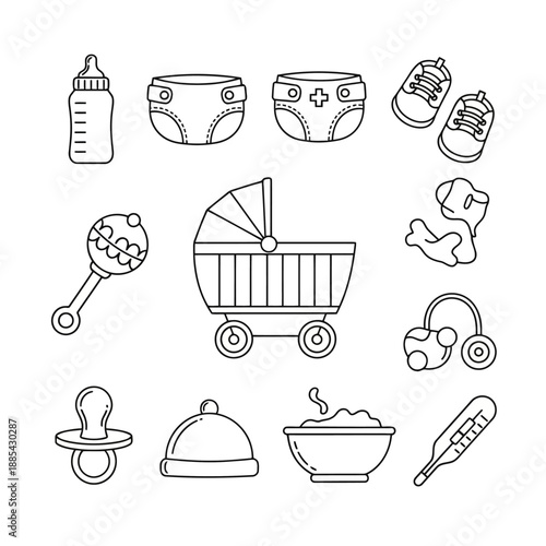 Black and white baby icon set