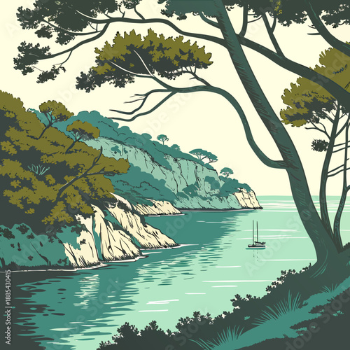 Modern Quiet Bay with Gentle Water Vector