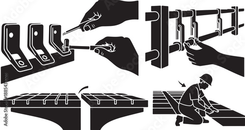 Silhouette of a person installing metal roofing panels system