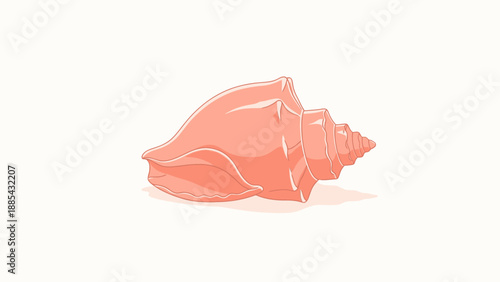 Illustration of a pink seashell with smooth curves and detailed ridges on a light background.