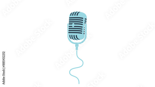 Retro style blue microphone with cord isolated on white background.