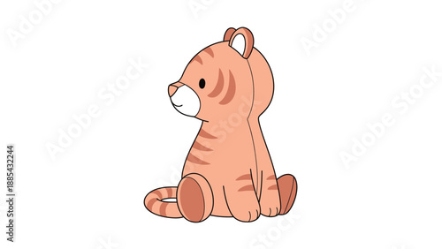 Cute cartoon tiger sitting and looking to the side with a friendly expression.