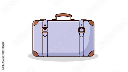 Vintage style travel suitcase with leather straps and handle.