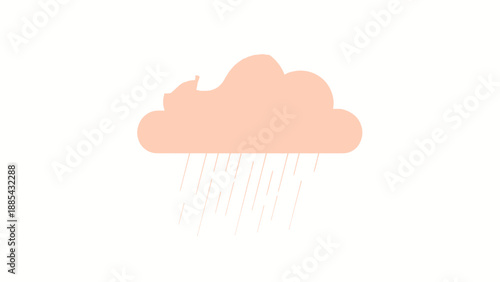 Minimalist illustration of a pink cloud raining droplets.