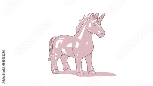Cute pink unicorn cartoon character with shiny texture and friendly expression.