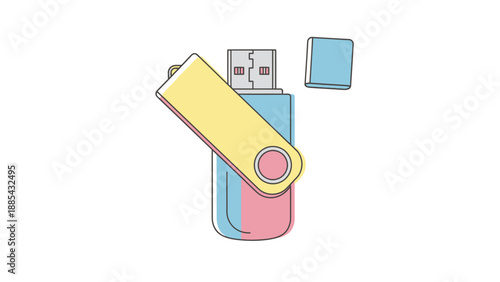 Colorful USB flash drives with different connector types isolated on white background.