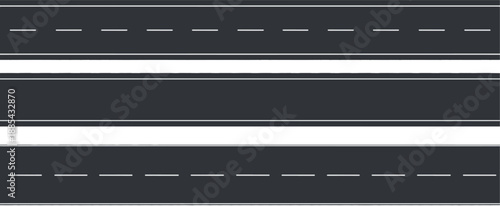 Top View Road Lanes with Markings Flat Street Highway Vector Elements Set