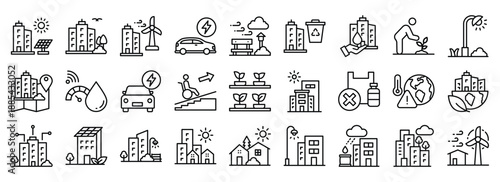 Sustainable Cities icon collection. Containing design Sustainable, Green Factory, Green City, Eco Factory , Eco Friendly	