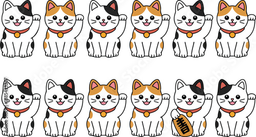 Lucky Cat Maneki Neko Collection  Waving Calico Cats and Japanese Fortune Symbols