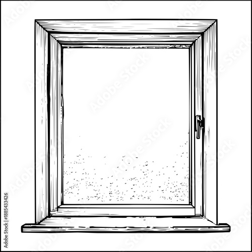 Old Wooden Window with Rain Drops Isolated on White