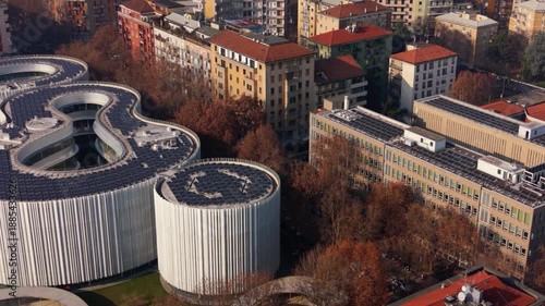 Aerial view of Bocconi university urban campus in milan, italy