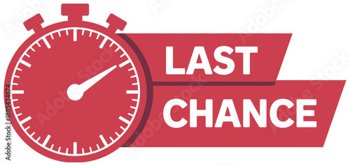 Last chance sale banner, red ribbon with countdown clock and alarm, retail shopping promotion social media marketing design