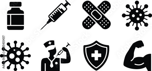 Various black icons illustrating effective communication, presentations, and partnership in business