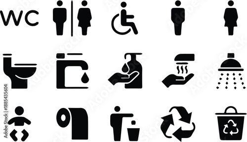 bathroom male female privies toilet black icons set vector illustration 