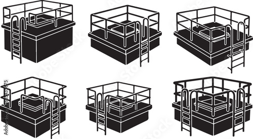 Industrial 3D isometric oil tank farm illustrations set