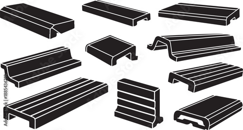 Various black and white illustrations of railroad tracks