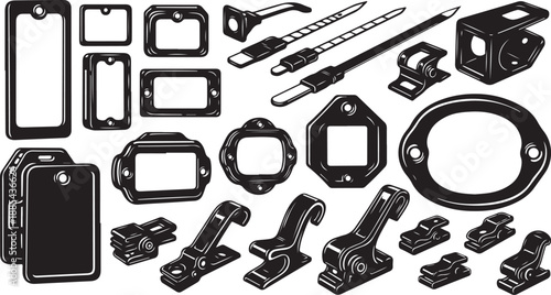 Collection of various metal clip and bracket designs
