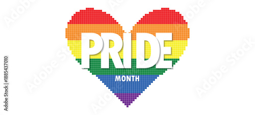 PRIDE MONTH gradient rainbow background. LGBT flag. Template design, vector illustration. Love wins. Colorful symbols. Gay pride collection. Banner. Copy space.