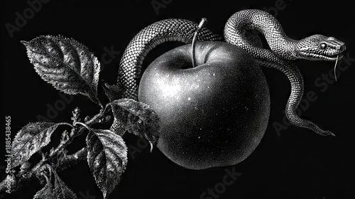 The concept of temptation in the form of an apple and a snake in paradise