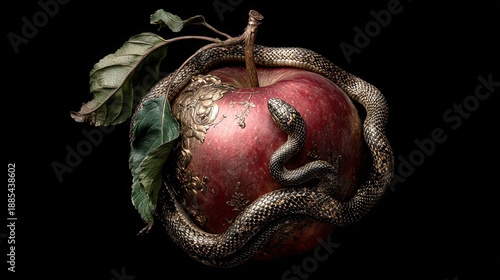 The concept of temptation in the form of an apple and a snake in paradise