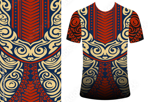 Intricate Tribal Motif T-Shirt Apparel Design with Ornate Pattern, Tribal Sports Jersey Apparel Print, Tribal Ethnic T-Shirt Design, Samoan, Hawaii, Polynesian, Maori, Hawaiian Inspired T shirt.