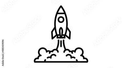 A minimalist rocket launch with flame trails a striking silhouette