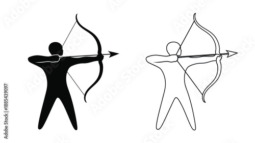 Archery figures a black silhouette contrasted with a white line drawing silhouette