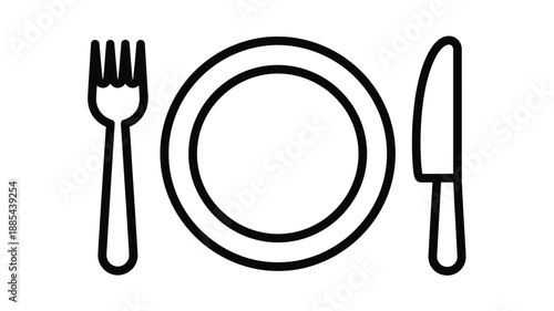 A minimalist illustration of cutlery and plate a striking silhouette